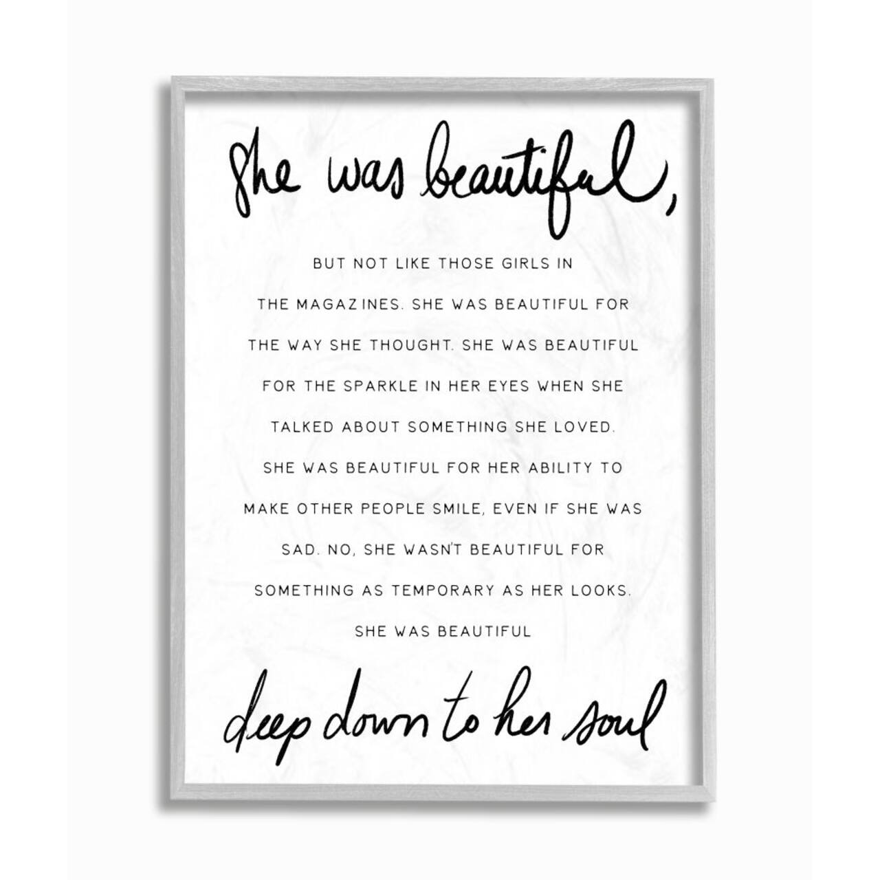 Stupell Industries She Was Beautiful Quote Inspirational Feminine Phrase Framed Wall Art
